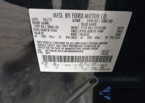 2013 Ford Edge Limited from USA, damaged, VIN 2FMDK3KC8DBB99559